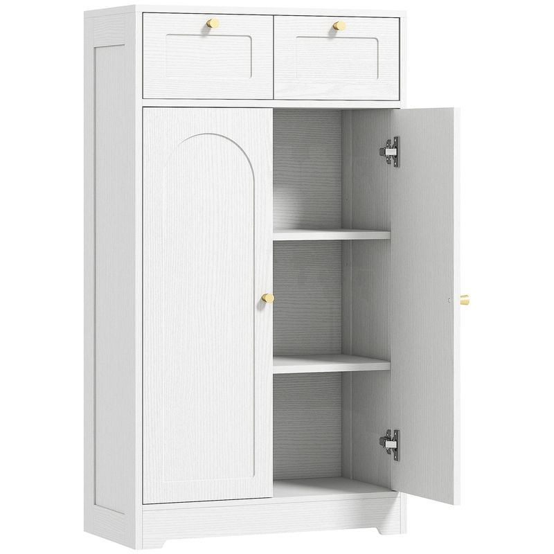Homcom armario de baño estrecho, mueble auxiliar de baño, 60x30x108 cm, con 2 cajones, estante abierto y puerta con panel arqueado, estilo moderno,