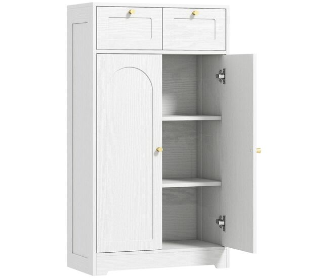 Homcom armario de baño estrecho, mueble auxiliar de baño, 60x30x108 cm, con 2 cajones, estante abierto y puerta con panel arqueado, estilo moderno,