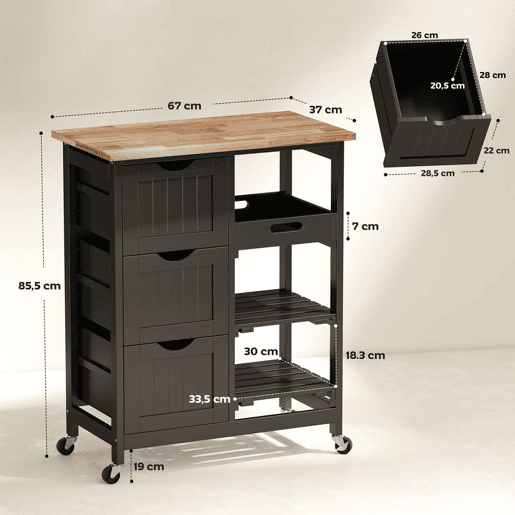 HOMCOM Carrinho de Cozinha com Rodas Carrinho de Serviço Multiuso com 3 Gavetas 2 Prateleiras Abertas e Bandeja para Sala de Jantar Sala de Estar 67x37x85,5 cm Preto HOMCOM Carrinho de Cozinha com Rodas Carrinho de Serviço Multiuso com 3 Gavetas 2 Prateleiras Abertas e Bandeja para Sala de Jantar Sala de Estar 67x37x85,5 cm Preto