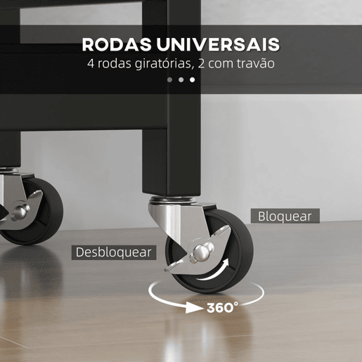 HOMCOM Carrinho de Cozinha com Rodas Carrinho de Serviço Multiuso com 3 Gavetas 2 Prateleiras Abertas e Bandeja para Sala de Jantar Sala de Estar 67x37x85,5 cm Preto HOMCOM Carrinho de Cozinha com Rodas Carrinho de Serviço Multiuso com 3 Gavetas 2 Prateleiras Abertas e Bandeja para Sala de Jantar Sala de Estar 67x37x85,5 cm Preto