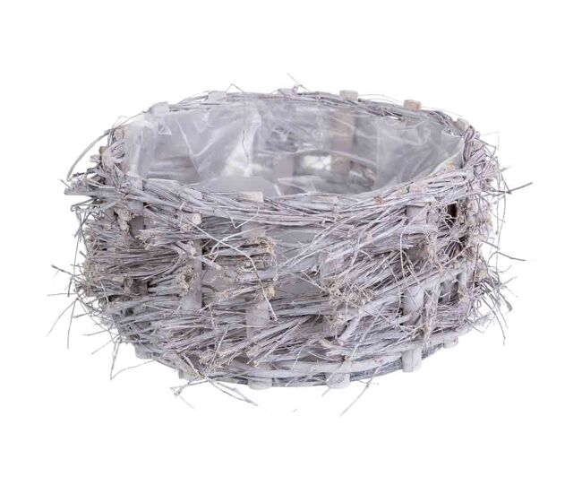 Cesto de mimbre redondo gris 28x28x12h cm