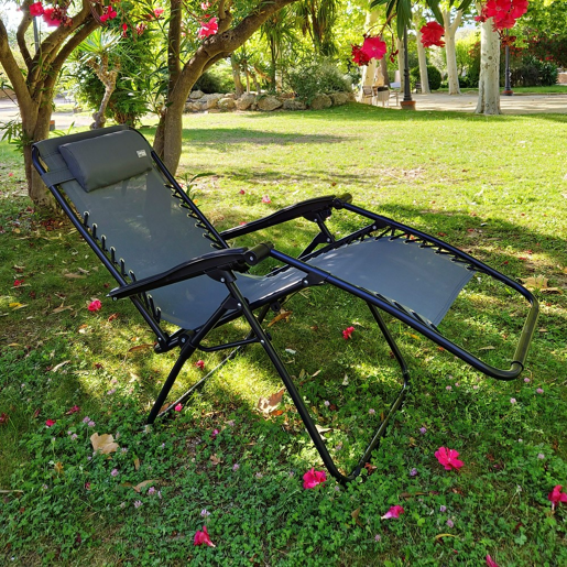 Pack de 2 cadeiras dobráveis de jardim de gravidade zero cinzentas 2 posições Aktive