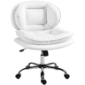 HOMCOM Cadeira de Escritório com Pernas Cruzadas, Cadeira de Penteadeira sem Braços com Assento Largo, Rodas, Altura Ajustável, Duplo Acolchoamento, Giratória, Função de Inclinação, Estofada em PU, Branco