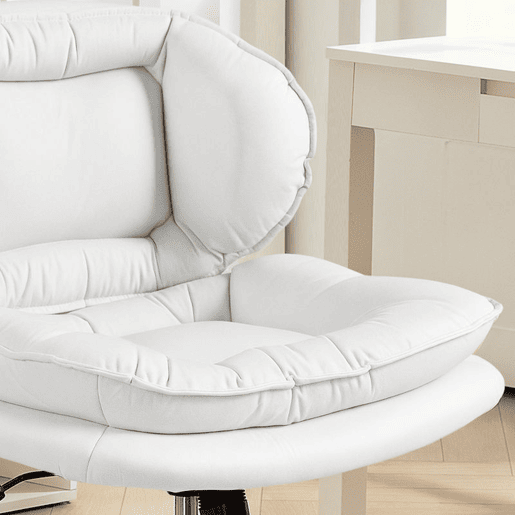 HOMCOM Cadeira de Escritório com Pernas Cruzadas, Cadeira de Penteadeira sem Braços com Assento Largo, Rodas, Altura Ajustável, Duplo Acolchoamento, Giratória, Função de Inclinação, Estofada em PU, Branco