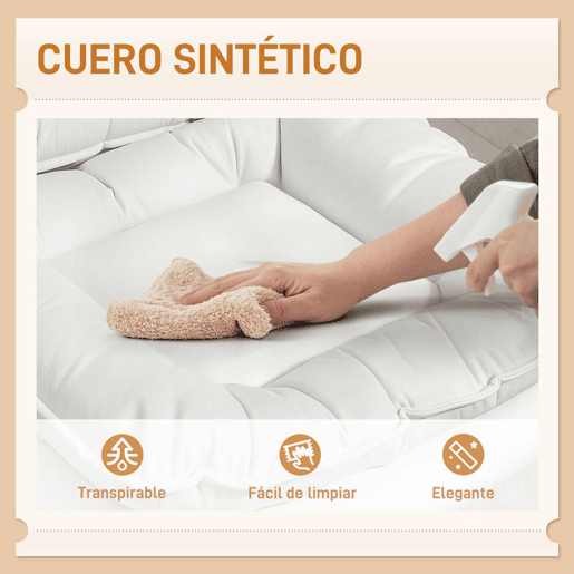 HOMCOM Cadeira de Escritório com Pernas Cruzadas, Cadeira de Penteadeira sem Braços com Assento Largo, Rodas, Altura Ajustável, Duplo Acolchoamento, Giratória, Função de Inclinação, Estofada em PU, Branco