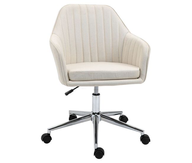 Vinsetto silla de oficina silla de escritorio giratoria tapizado en lino con altura ajustable y reposabrazos para estudio dormitorio tocador carga 120 kg beige