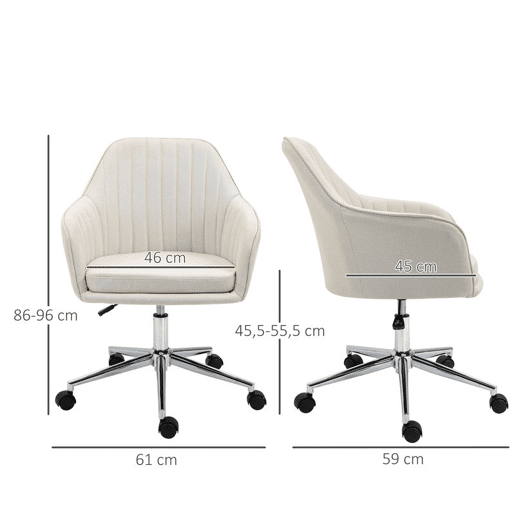 Vinsetto Cadeira de Escritório Cadeira de Secretária com Altura Regulável e Base Giratória para Escritório ou Estudo Suporta até 120 kg 61x59x86-96 cm Bege