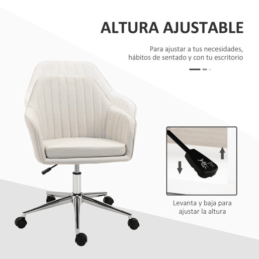 Vinsetto Cadeira de Escritório Cadeira de Secretária com Altura Regulável e Base Giratória para Escritório ou Estudo Suporta até 120 kg 61x59x86-96 cm Bege