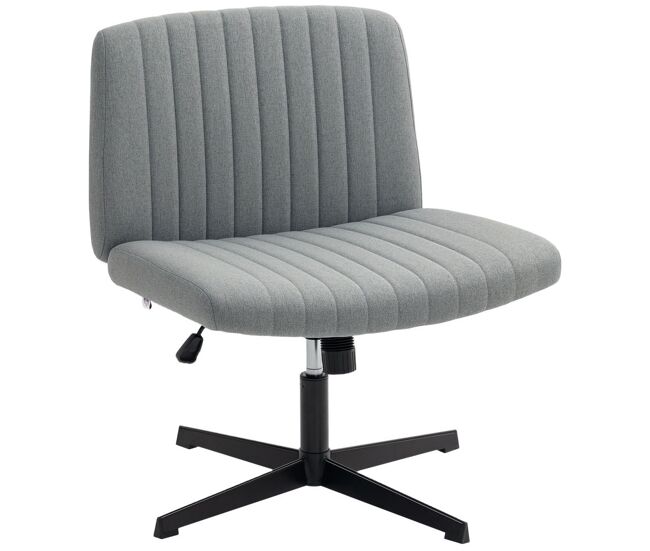 Homcom silla de oficina sin brazos, silla de escritorio giratoria con función basculante, piernas cruzadas, asiento ancho y cómodo, altura ajustable, sin ruedas, para dormitorio sala de estar gris