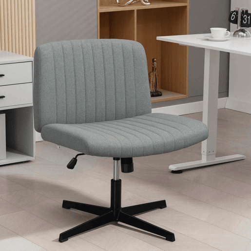 HOMCOM Cadeira de Escritório sem Apoio para os Braços Cadeira de Secretária Giratória com Função Basculante Altura Ajustável sem Rodas para Quarto Sala de Estar 61x64x76-86 cm Cinzento