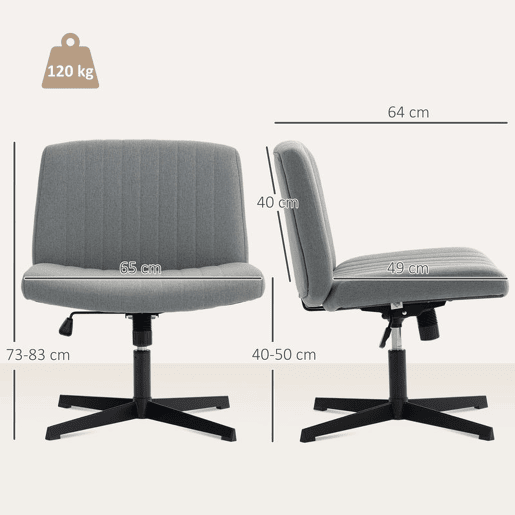 HOMCOM Cadeira de Escritório sem Apoio para os Braços Cadeira de Secretária Giratória com Função Basculante Altura Ajustável sem Rodas para Quarto Sala de Estar 61x64x76-86 cm Cinzento