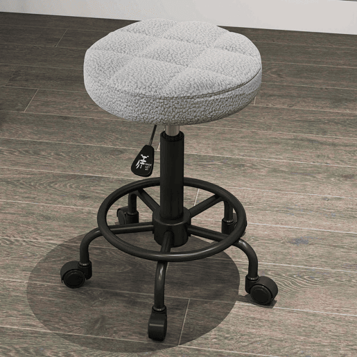 HOMCOM Banco Giratório Redondo Banco com Rodas Altura Regulável 50-66 cm Assento Estofado em Tecido tipo Borreguito para Salões Oficinas Spa Massagem Cinza