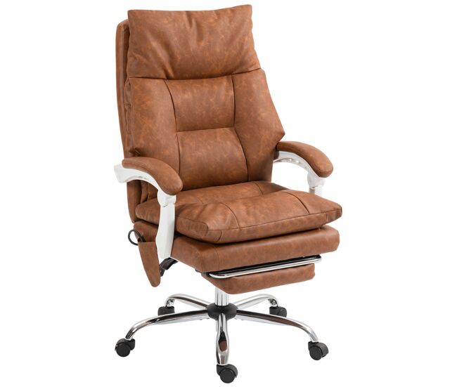 Homcom silla de escritorio con soporte lumbar inflable, tapizada en pu, silla de oficina giratoria con reposapiés, respaldo reclinable, respaldo alto,