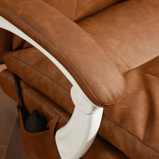 HOMCOM Cadeira de Escritório com Suporte Lombar Inflável Estofada em PU Cadeira de Secretária Giratória com Apoio para Pés Encosto Reclinável Encosto Alto Altura Ajustável 65x76x113-121 cm Marrom