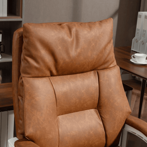 HOMCOM Cadeira de Escritório com Suporte Lombar Inflável Estofada em PU Cadeira de Secretária Giratória com Apoio para Pés Encosto Reclinável Encosto Alto Altura Ajustável 65x76x113-121 cm Marrom
