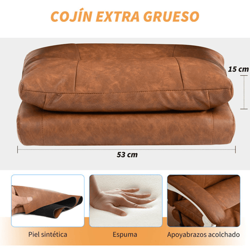HOMCOM Cadeira de Escritório com Suporte Lombar Inflável Estofada em PU Cadeira de Secretária Giratória com Apoio para Pés Encosto Reclinável Encosto Alto Altura Ajustável 65x76x113-121 cm Marrom