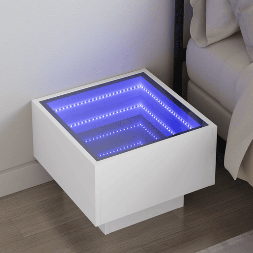 Mesa De Cabeceira - Mesinha De Cabeceira com luzes LED Infinity 40x40x30 cm branco