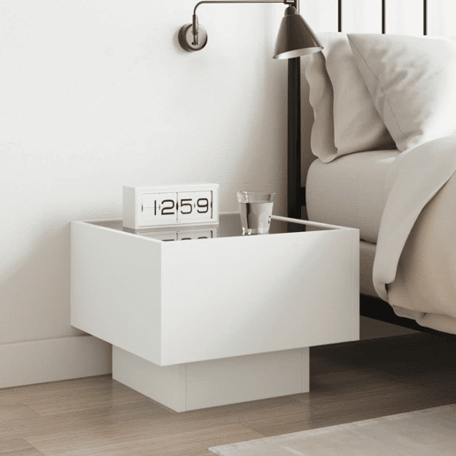 Mesa De Cabeceira - Mesinha De Cabeceira com luzes LED Infinity 40x40x30 cm branco