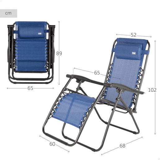 Pack de 2 cadeiras de jardim dobráveis gravidade zero azul 2 posições Aktive
