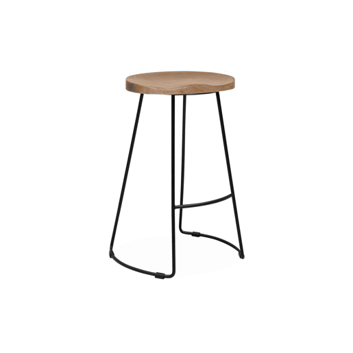 Banco alto de cozinha de madeira e aço, set de 2, Jaya, Natural, 44x36x65 cm