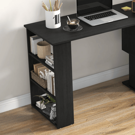 HOMCOM Mesa de Computador Secretária Mesa de Canto Giratória 360° com 5 Prateleiras para Casa Escritório Preto