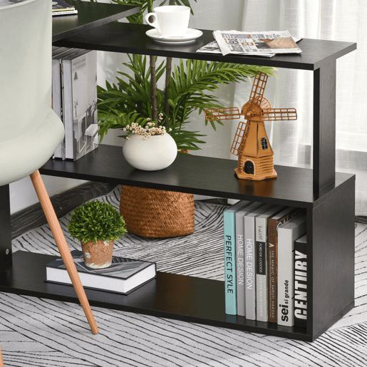 HOMCOM Mesa de Computador Secretária Mesa de Canto Giratória 360° com 5 Prateleiras para Casa Escritório Preto