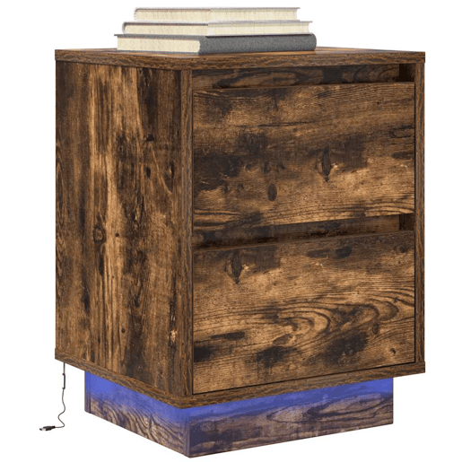 Mesa De Cabeceira - Mesinha De Cabeceira com luzes LED 38x34x50 cm carvalho fumado
