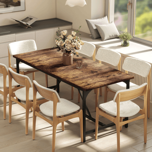 HOMCOM Mesa de Refeição Retangular para 6-8 Pessoas Mesa de Cozinha Industrial com Bancada Grosso e Pés de Metal 180x80x75,5 cm Castanho Rústico