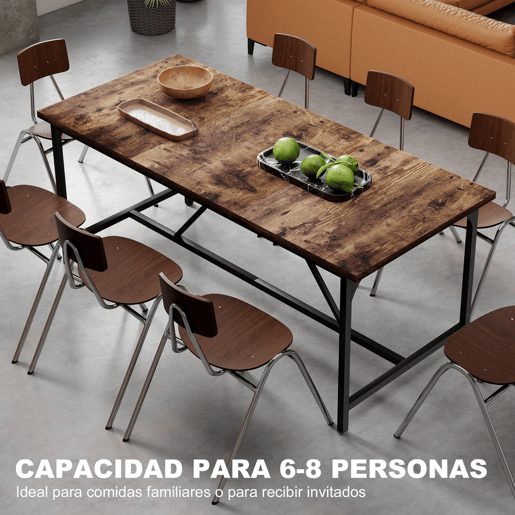 HOMCOM Mesa de Refeição Retangular para 6-8 Pessoas Mesa de Cozinha Industrial com Bancada Grosso e Pés de Metal 180x80x75,5 cm Castanho Rústico