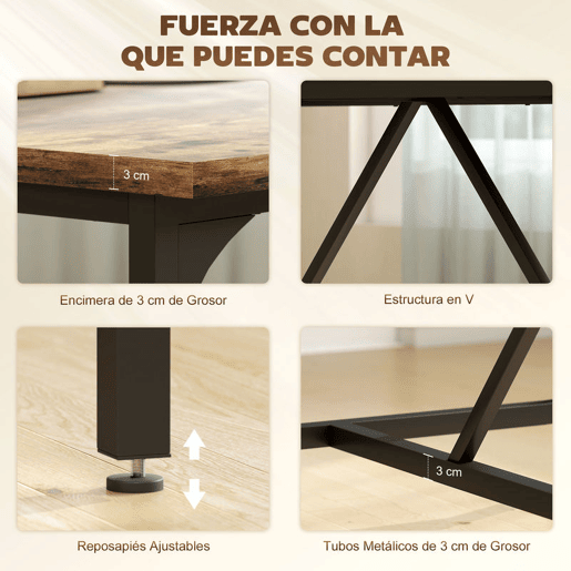 HOMCOM Mesa de Refeição Retangular para 6-8 Pessoas Mesa de Cozinha Industrial com Bancada Grosso e Pés de Metal 180x80x75,5 cm Castanho Rústico