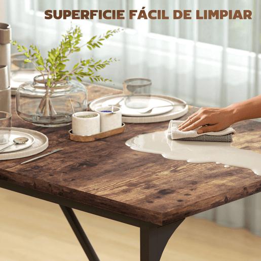 HOMCOM Mesa de Refeição Retangular para 6-8 Pessoas Mesa de Cozinha Industrial com Bancada Grosso e Pés de Metal 180x80x75,5 cm Castanho Rústico