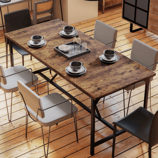 HOMCOM Mesa de Refeição Retangular para 6-8 Pessoas Mesa de Cozinha Industrial com Bancada Grosso e Pés de Metal 180x80x75,5 cm Castanho Rústico