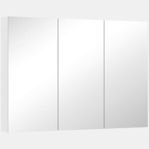 HOMCOM Armário de Casa de Banho com Espelho Armário de Parede Casa de Banho Suspenso com 3 Portas Prateleiras Ajustáveis 91,5x11,5x65 cm Branco