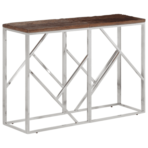 Mesa Consola - Mesa De Entrada aço inoxidávelmadeira ferroviária maciça prateado
