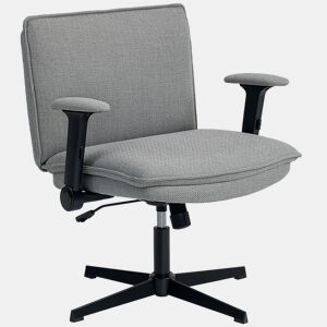 HOMCOM Cadeira de Escritório Cadeira de Secretária com Apoios de Braço Rebatíveis Assento Largo sem Rodas Altura Ajustável Giratória Função Basculante e Estofada em Linho 76x70x85-97 cm Cinzento