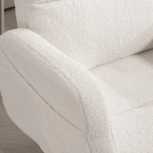 HOMCOM Cadeira de Escritório com Apoio para Pés Estofada em Borreguito Cadeira de Escritório com Encosto Reclinável Apoio de Cabeça Ajustável Encosto Alto Altura Ajustável 67x74x107-115 cm Creme