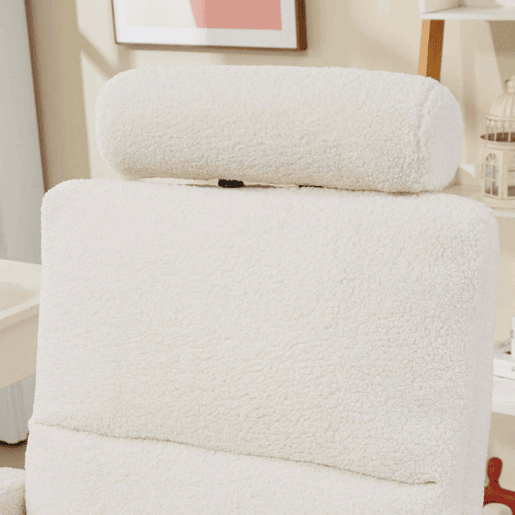 HOMCOM Cadeira de Escritório com Apoio para Pés Estofada em Borreguito Cadeira de Escritório com Encosto Reclinável Apoio de Cabeça Ajustável Encosto Alto Altura Ajustável 67x74x107-115 cm Creme