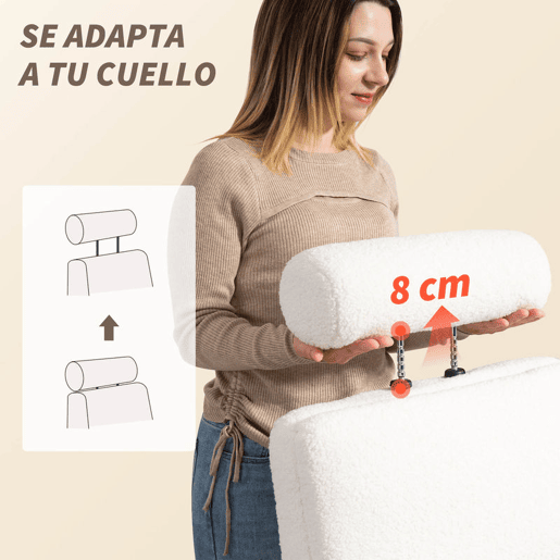 HOMCOM Cadeira de Escritório com Apoio para Pés Estofada em Borreguito Cadeira de Escritório com Encosto Reclinável Apoio de Cabeça Ajustável Encosto Alto Altura Ajustável 67x74x107-115 cm Creme