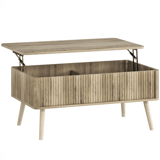 HOMCOM Mesa de Centro Elevatória Mesa de Café para Sala de Estar com Compartimentos Ocultos de Armazenamento e Pés de Pinho 91x56-80,5x43-57,5 cm Carvalho