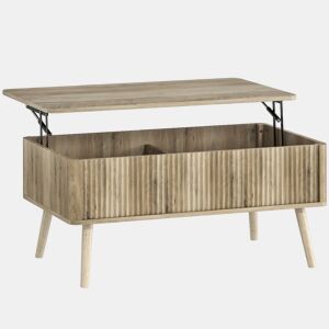 HOMCOM Mesa de Centro Elevatória Mesa de Café para Sala de Estar com Compartimentos Ocultos de Armazenamento e Pés de Pinho 91x56-80,5x43-57,5 cm Carvalho