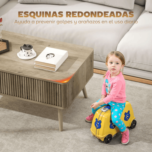HOMCOM Mesa de Centro Elevatória Mesa de Café para Sala de Estar com Compartimentos Ocultos de Armazenamento e Pés de Pinho 91x56-80,5x43-57,5 cm Carvalho