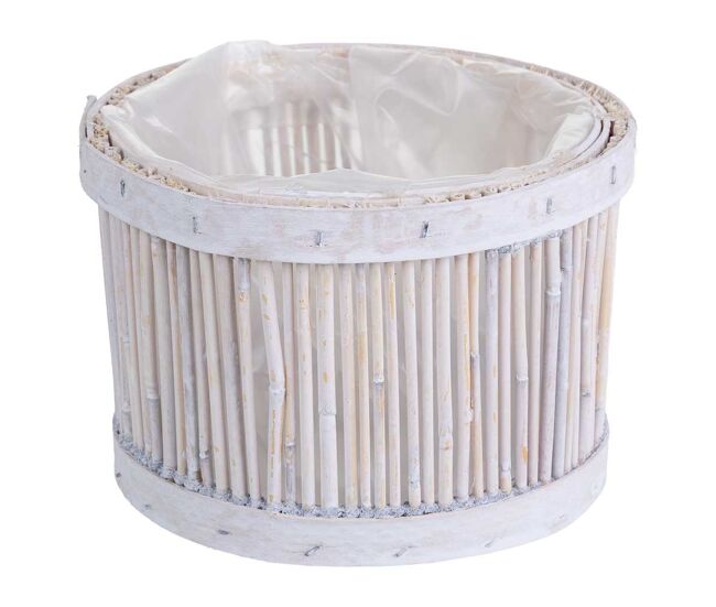 Cesto de bambú redondo blanco 15x15x10h cm
