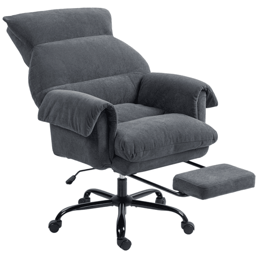 HOMCOM Cadeira de Secretária com Apoio para os Pés Cadeira de Escritório Giratória com Encosto Reclinável Acolchoada Espessa Estofada em Veludo Altura Ajustável 80x80x106-114 cm Cinzento