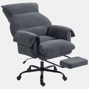 HOMCOM Cadeira de Secretária com Apoio para os Pés Cadeira de Escritório Giratória com Encosto Reclinável Acolchoada Espessa Estofada em Veludo Altura Ajustável 80x80x106-114 cm Cinzento