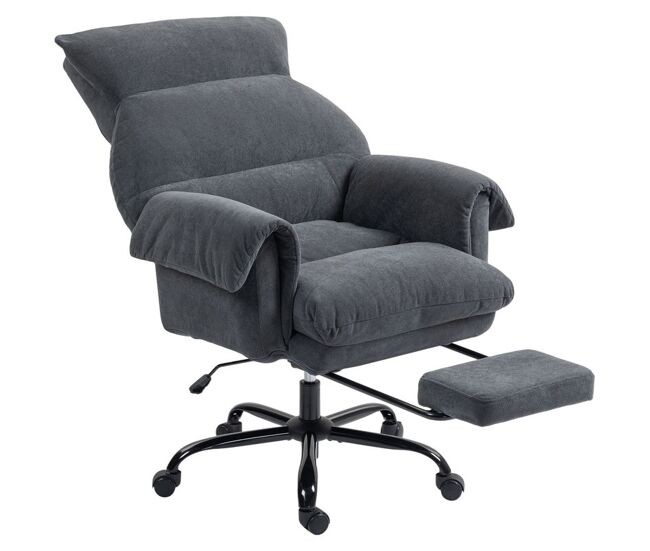 Homcom silla de escritorio con reposapiés, silla de oficina giratoria, con respaldo reclinable y alto, asiento y reposabrazos anchos, acolchado grueso