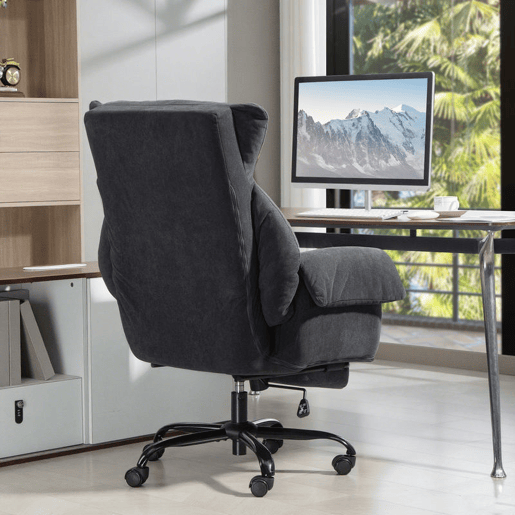 HOMCOM Cadeira de Secretária com Apoio para os Pés Cadeira de Escritório Giratória com Encosto Reclinável Acolchoada Espessa Estofada em Veludo Altura Ajustável 80x80x106-114 cm Cinzento