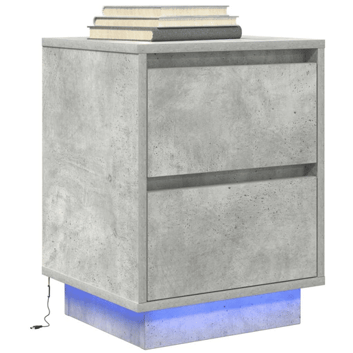 Mesa De Cabeceira - Mesinha De Cabeceira com luzes LED 38x34x50 cm cinzento-cimento