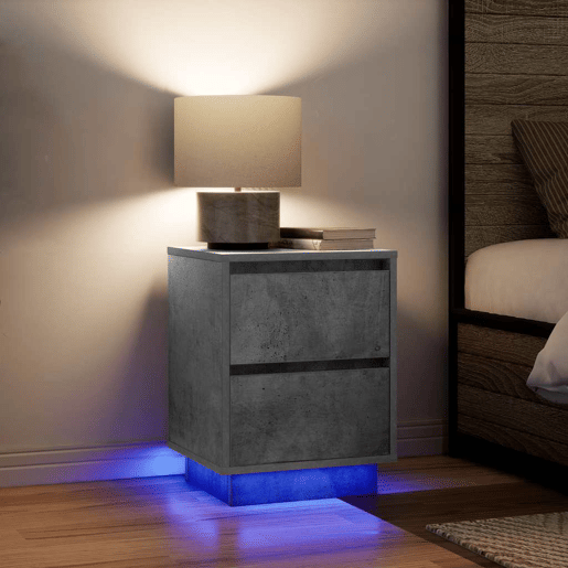 Mesa De Cabeceira - Mesinha De Cabeceira com luzes LED 38x34x50 cm cinzento-cimento