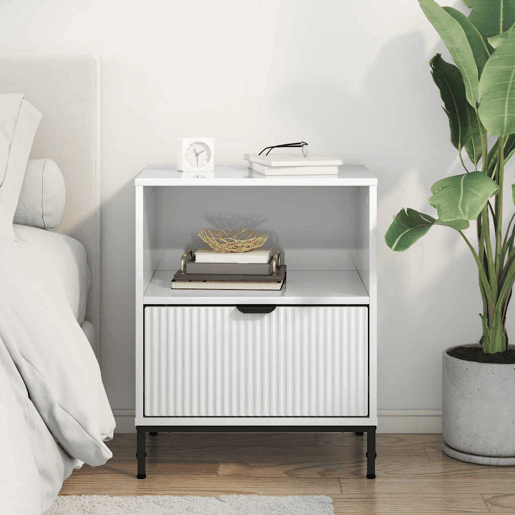 Mesa De Cabeceira - Mesinha De Cabeceira com gaveta Branco brilhante 49 x 36 x 61 cm