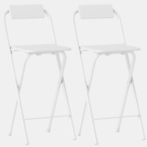 HOMCOM Conjunto de 2 Bancos de Bar Dobráveis Bancos Altos de Cozinha com Encosto Apoio para os Pés e Estrutura de Aço para Sala de Jantar Balcão 37x45x87 cm Branco